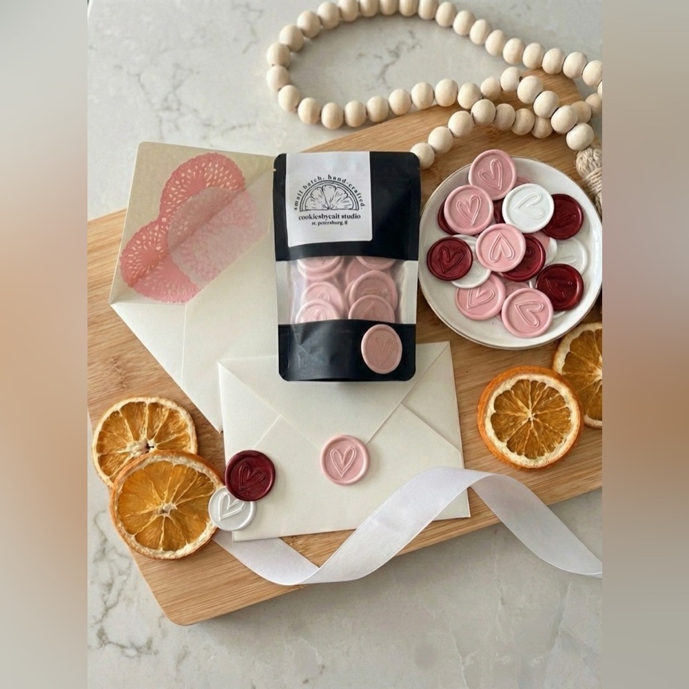 Handmade Heart Wax Seals Wedding Invite Peel & Stick Minimalist Boho | 25 Pack - Picture 3 of 16